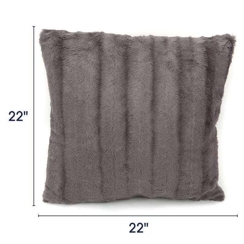 Cheer Collection Solid Color Faux Fur Throw Pillows (Set of 2) - 22 x 22 - Grey