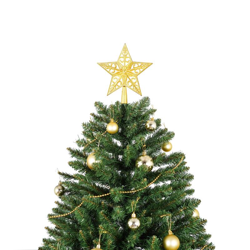 6FT Christmas Tree with 250 Warm White LED Lights - 1000 PVC & Hard Needle Tips, Hinged Branch Design, Sturdy Metal Stand