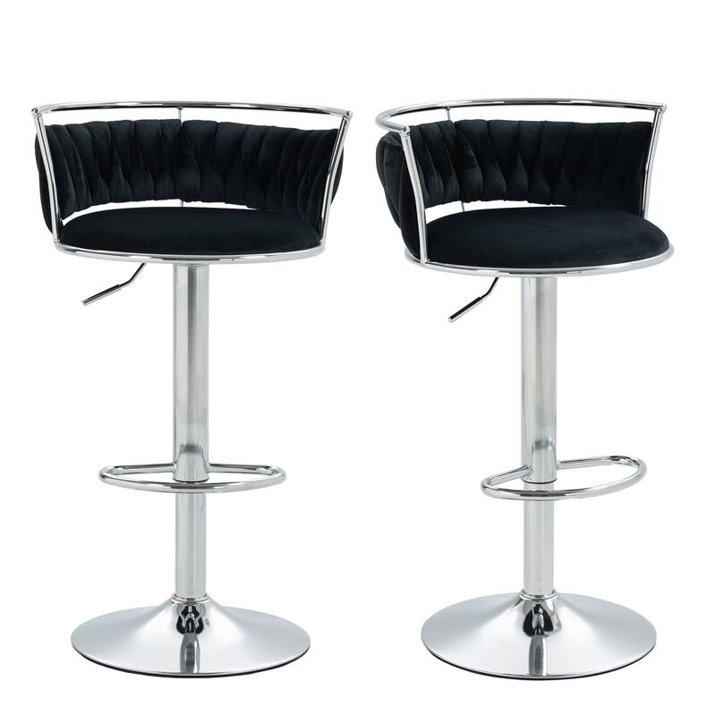 2 Set Velvet Swivel Adjustable Bar Stools with Footrest