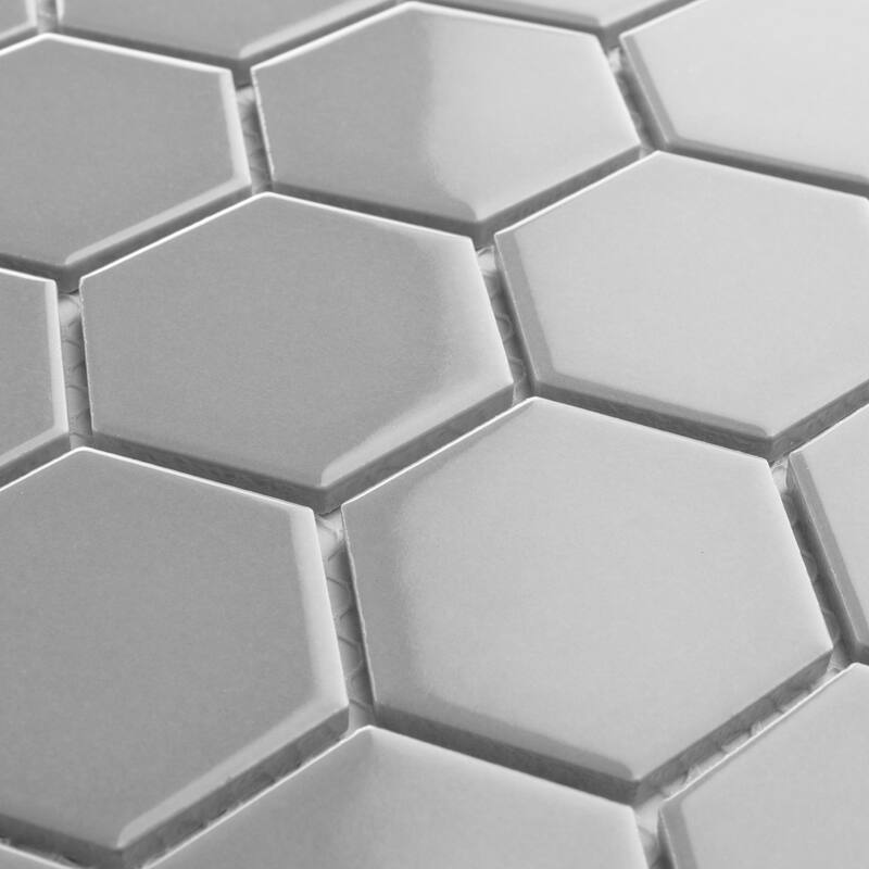 Merola Tile Metro 2" Hex Glossy Light Grey 11-1/8" x 12-5/8" Porcelain Mosaic Floor and Wall Tile
