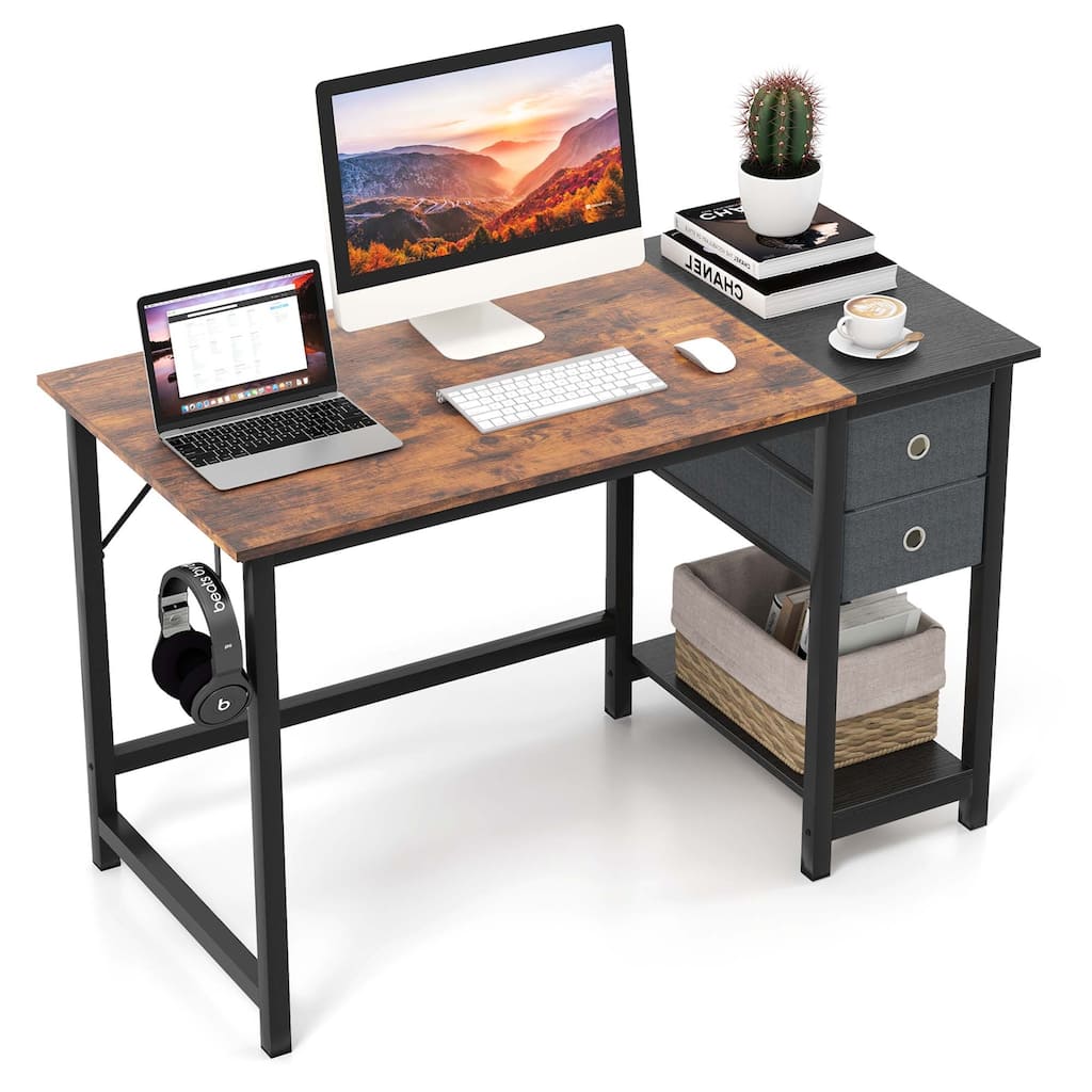 Costway 48" Home Office Desk with Storage Headphone Hook Shelf & 2
