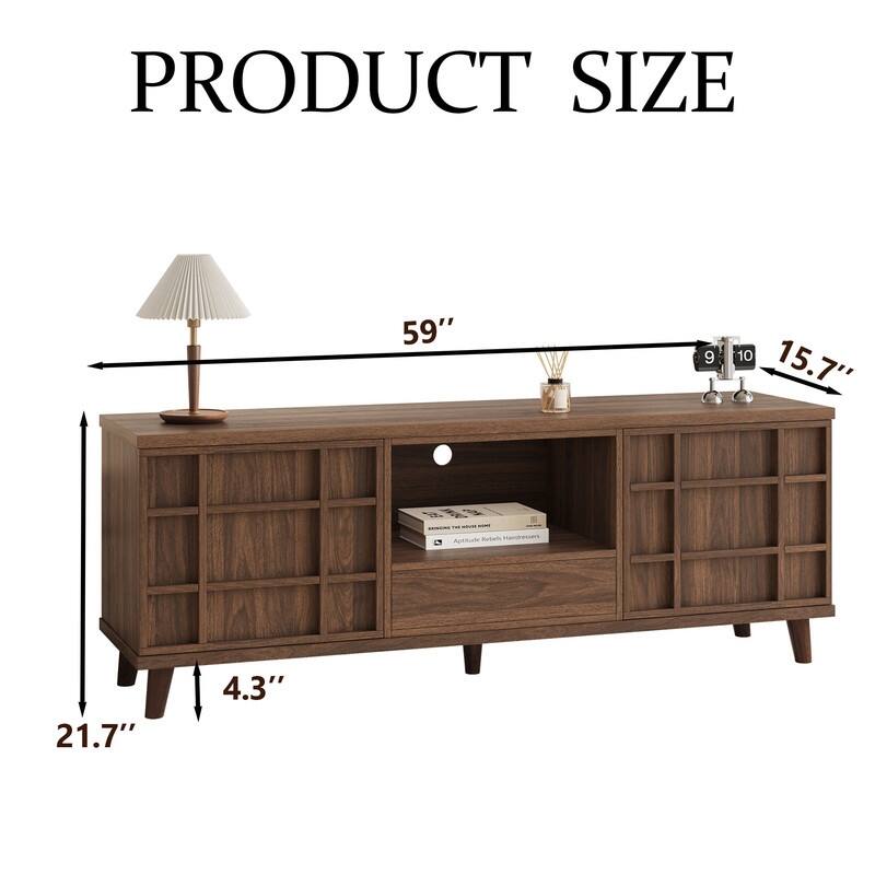 59" Mid-Century Modern Rectangular TV Stand , Wood Media Console for Living Room