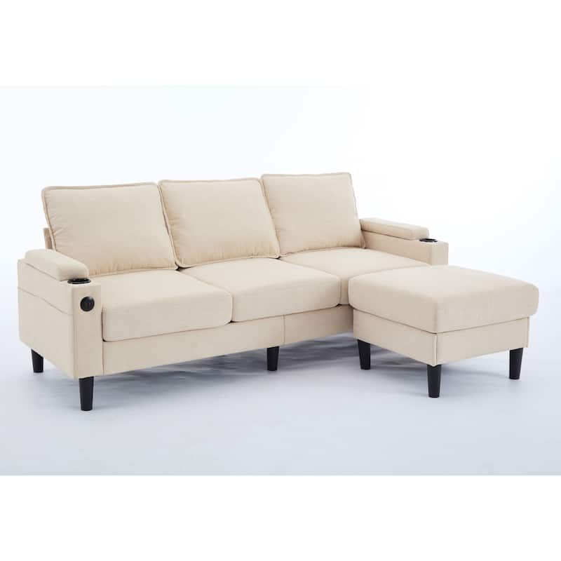 78'' Fabric L-Shaped 3-Seater Sectional Sofa with Storage Ottoman, USB Port, Cup Holders, and Magazine Bags
