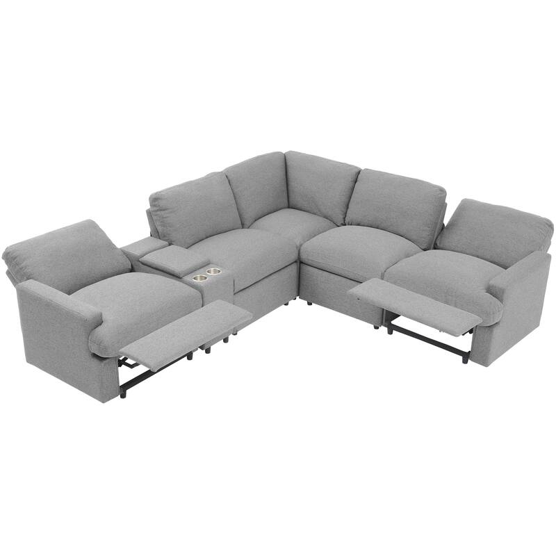 Roomfitters Power Recliner Corner Sofa with Storage Box, Cup Holders, USB Ports, and Power Socket, Perfect for Home Theater