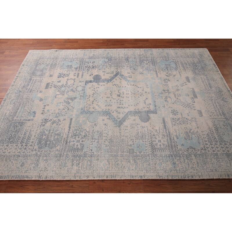 Abstract Modern Area Rug Hand-Knotted Beige Wool Carpet - 5'4" x 7'9"