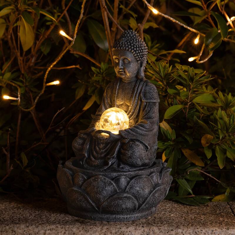 Glitzhome 12"H Zen-Style Polyresin Table Fountain with Pump and LED Light