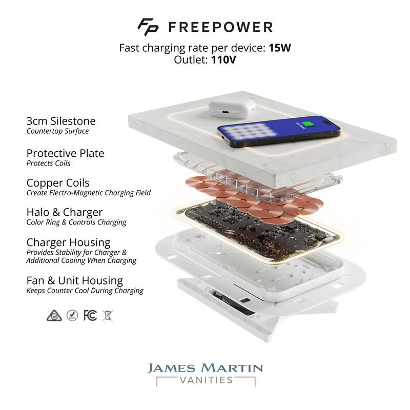 Brittany 72" Double Vanity, Victory Blue w/ 3 CM Eternal Jasmine Pearl Silestone Top w/FreePower Wireless Charger