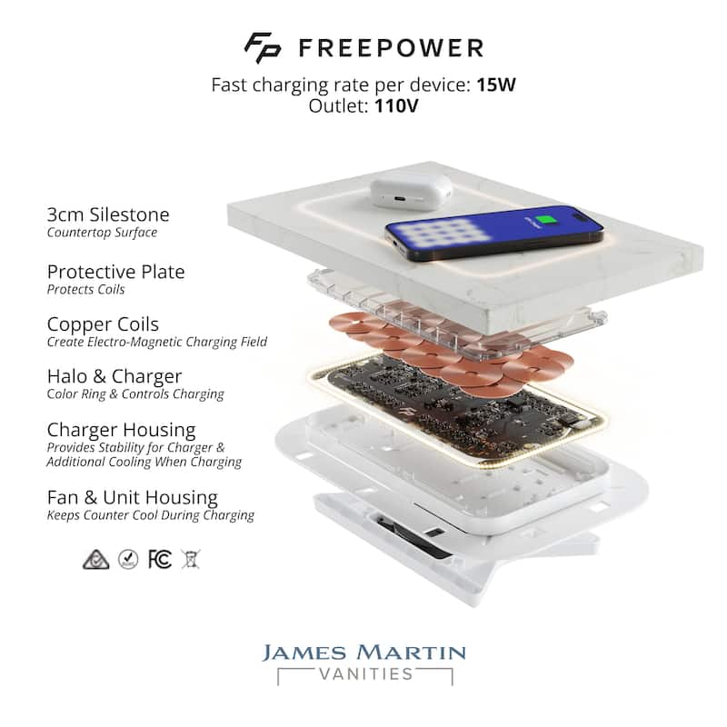 Brookfield 72" Double Vanity, Pecan w/FreePower Wireless Charger