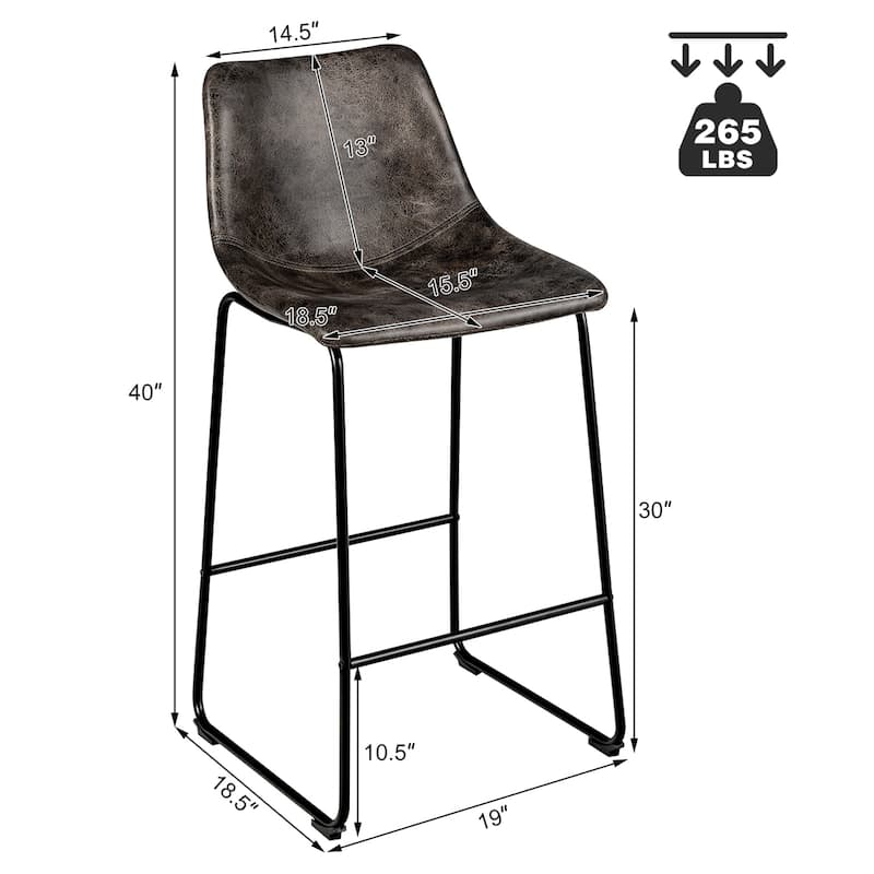 Costway Set of 2 Bar Stool Faux Suede Upholstered Kitchen Dining Chair - 19'' x 18.5'' x 40''(L x W x H)