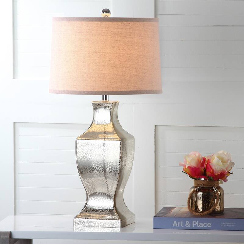 SAFAVIEH Lighting 29-inch Antique Silver Glass Bottom Lamp (Set of 2) - 15"x15"x29"