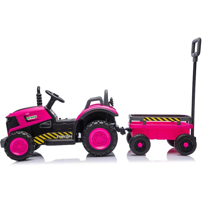 12V Kids Electric Ride-On Tractor with Trailer for Ages 3-6, LED Lights & Music - Pink