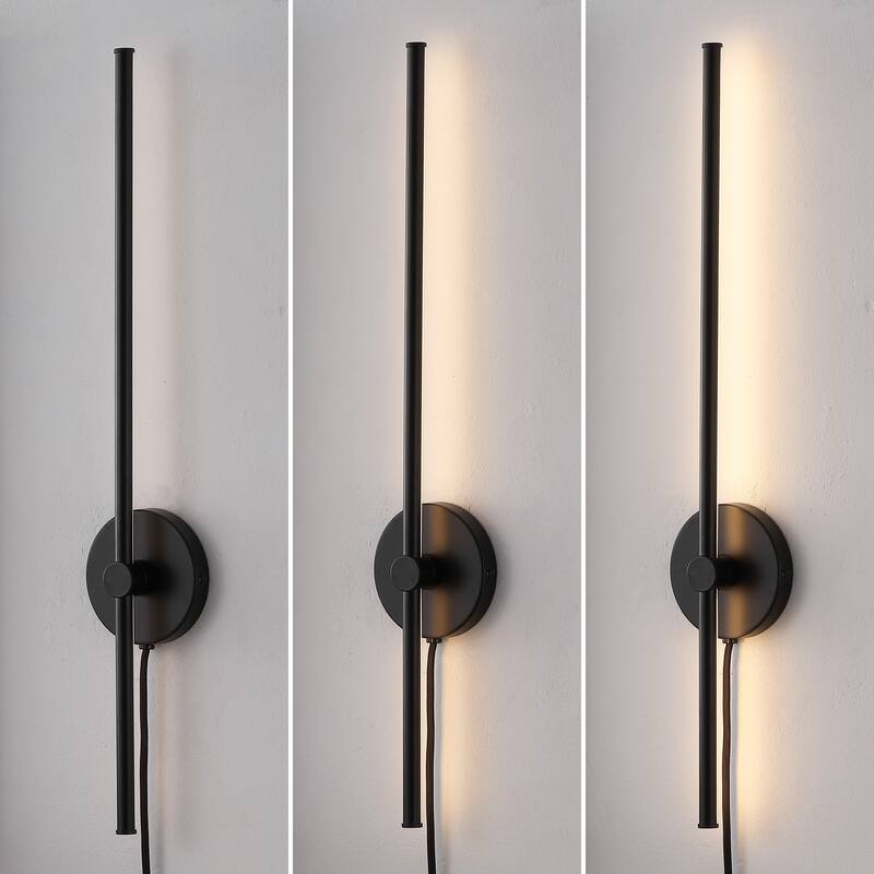 Marion 27.25" 1-Light Modern Minimalist Iron Adjustable Bar Integrated LED Plug-In Sconce, by JONATHAN Y