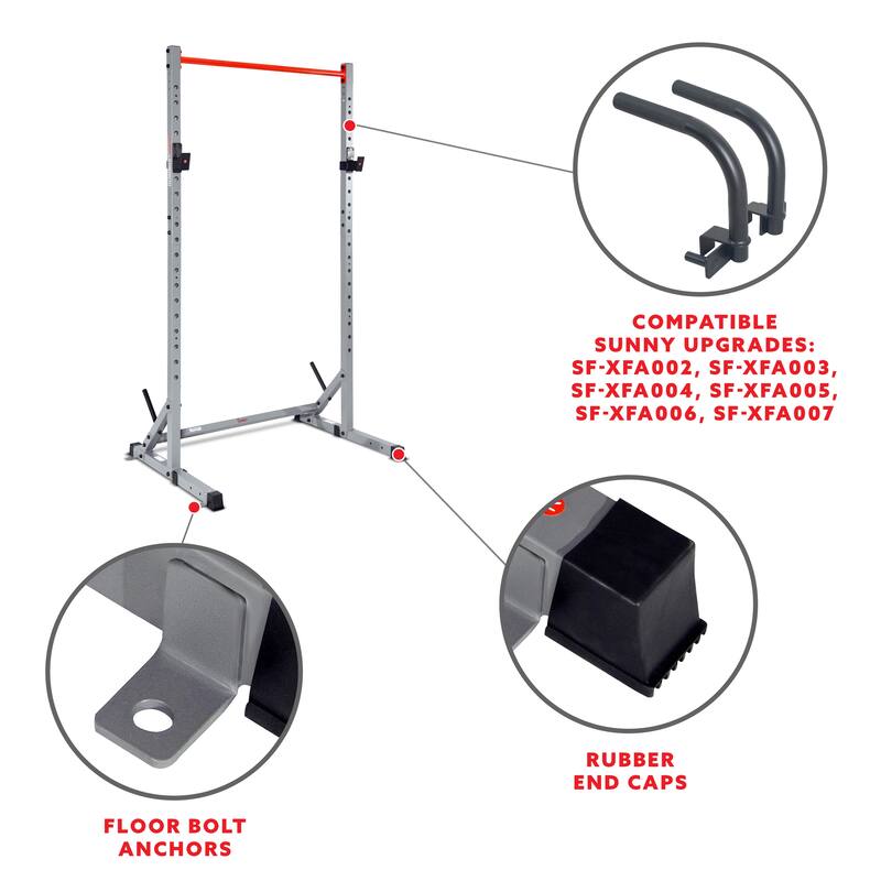 Sunny Health & Fitness Squat Stand Power Rack for Weightlifting - Multifunction Bench Press Squat Rack - SF-XF922059