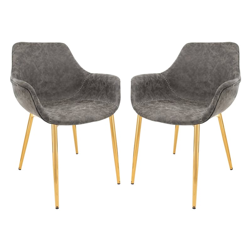 Markley Modern Leather Dining Armchair Set of 2 With Gold Metal Legs Accent Side Chair - Grey