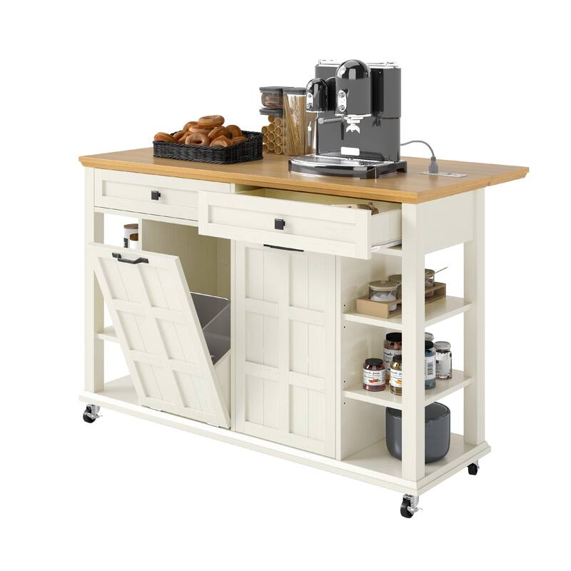 Moasis Kitchen Island with Drop Leaf and Rolling Cart on Wheels for Kitchen or Dining Room