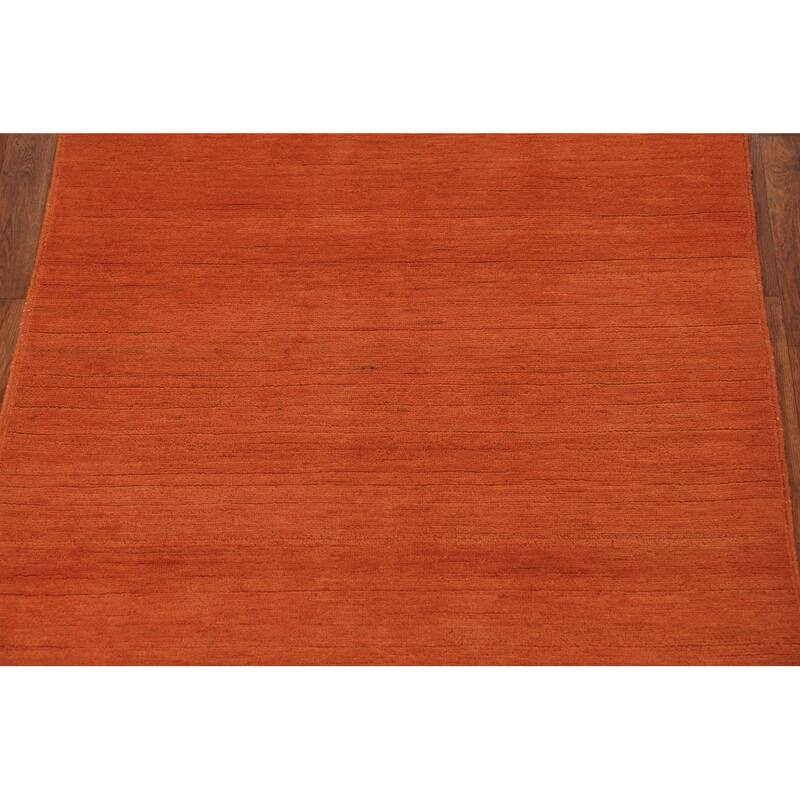 Orange Gabbeh Modern Rug Hand-Knotted Bedroom Wool Carpet - 4'0" x 5'9"