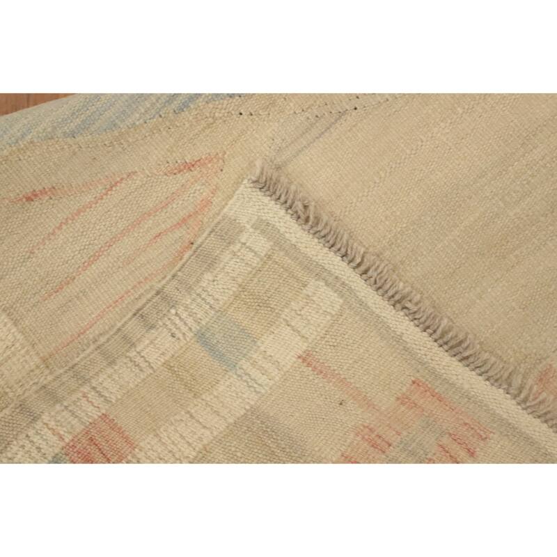 Hand Woven Oriental 100% Wool Carpet Southwestern Tribal Beige & Ivories Kilim Runner Rug - 9' 6'' X 2' 7''