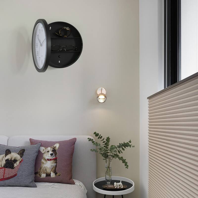 Wall Mounted Plastic Clock with Hidden Storage Door - Secret Interior Compartment, Hidden Safe for Storage