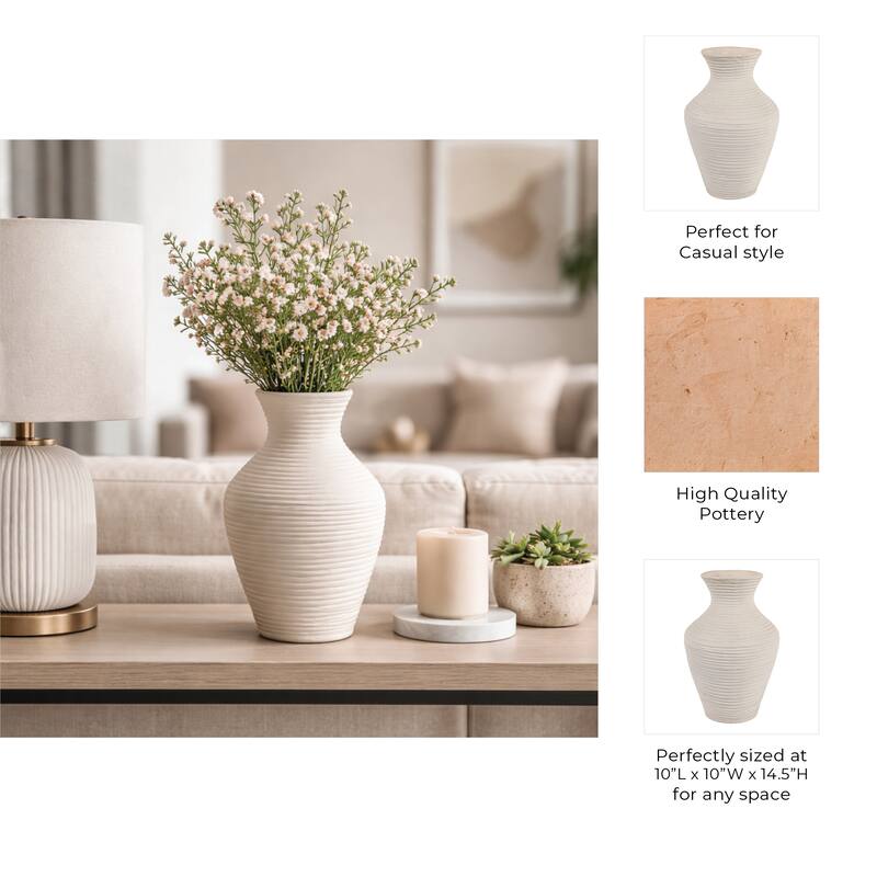 Sculptural Ribbed Paper Mache Table Vase - Stylish Tall Flower Vase