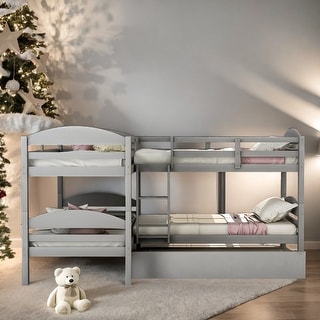 Simple Twin over Twin L-Shaped Bunk Bed with Trundle