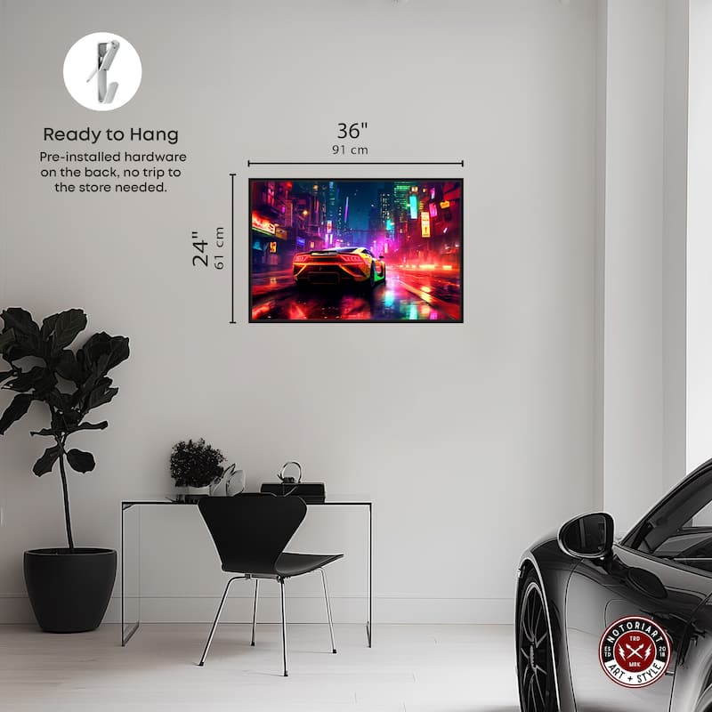 Notoriart City Night Drive Framed Car 1 Piece Canvas Wall Art