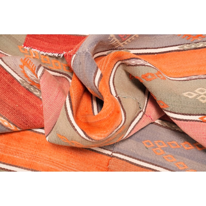 Hand Woven Oriental 100% Wool Carpet Southwestern Tribal Oranges & Rust Kilim Runner Rug - 8' 6'' X 4' 0''