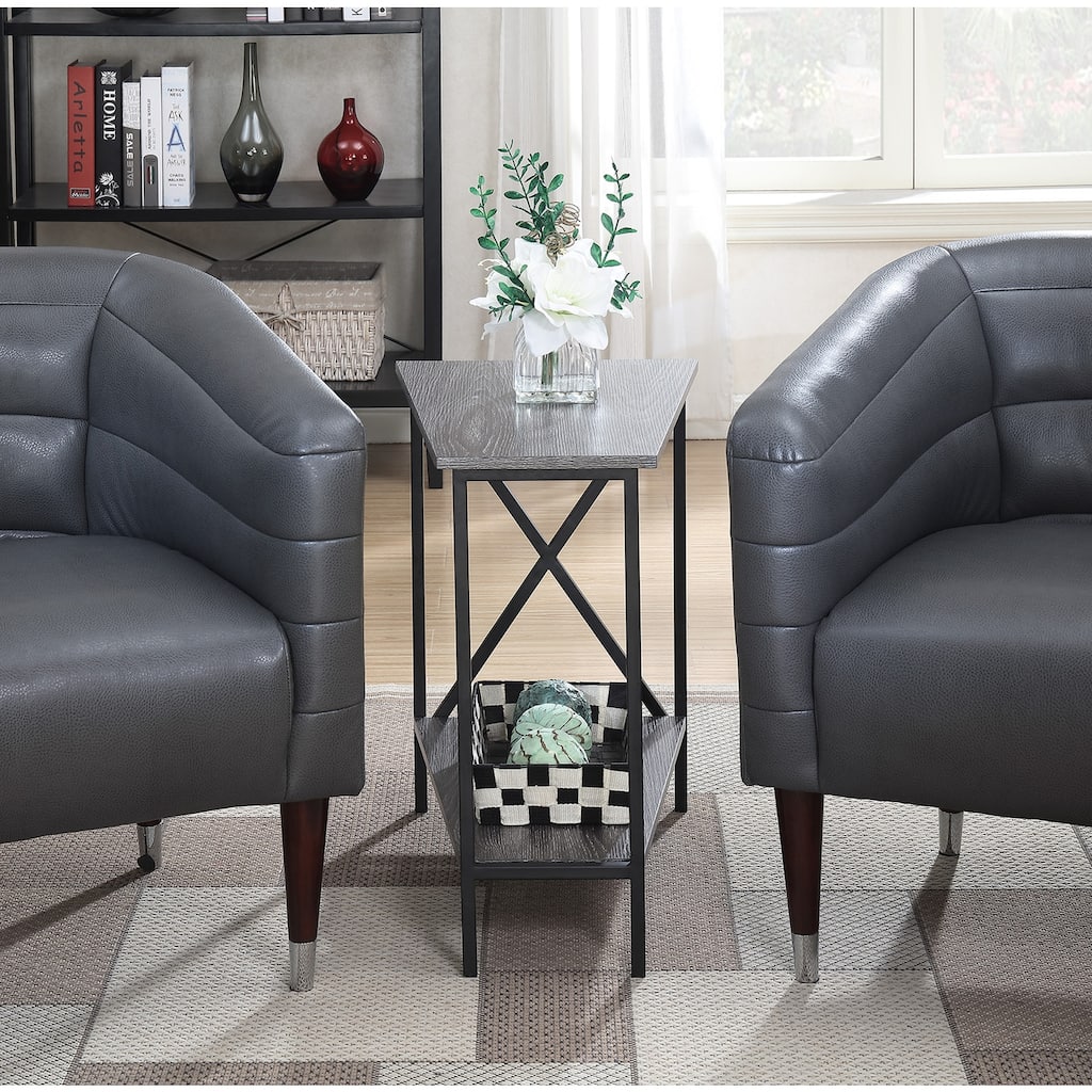 Wedge End Table - Modern Side Table with Shelf - Black/Gray Accent Furniture - 23.75