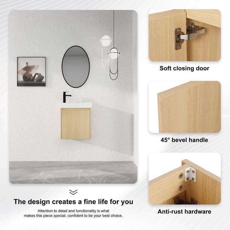 Beingnext 16''/20''/24"/30"/36" Bathroom Vanity with Sink, Floating Bathroom Vanity with Soft Close Door