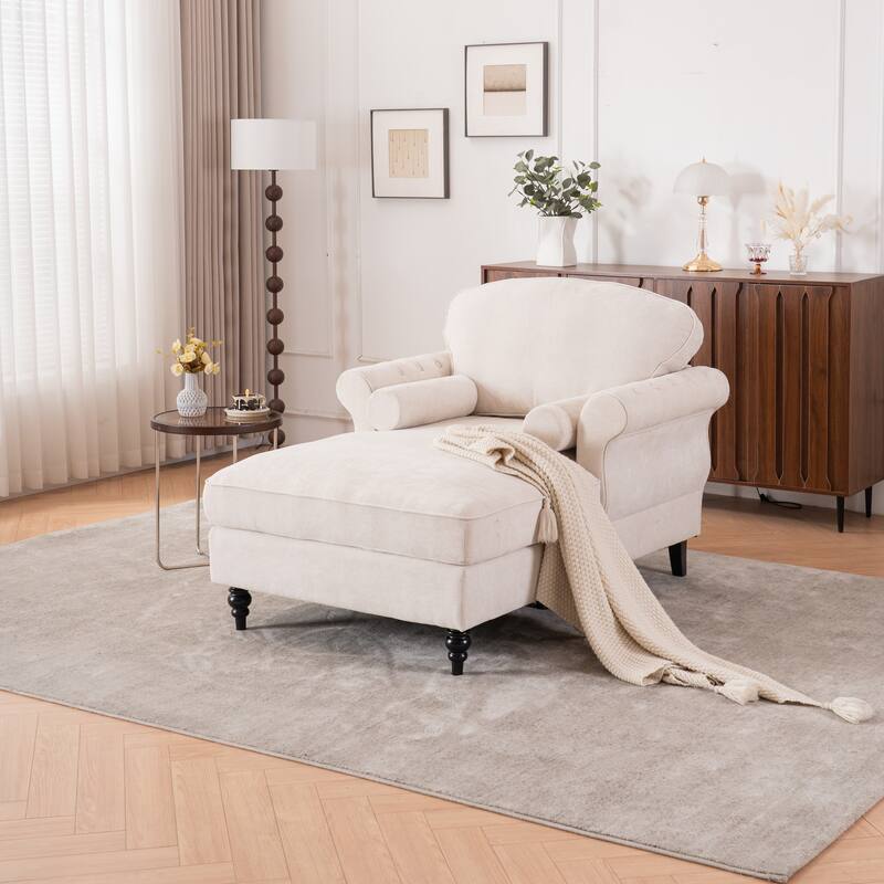 Oversized Chaise Lounge Indoor,Chenille Single Sofa Bed with Wide Seat,Upholstered Lazy Sleeper Armchair,Reading Couch Set