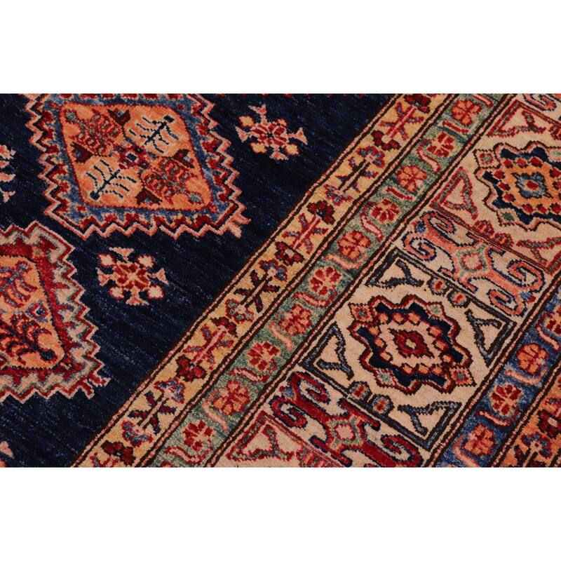 Tribal Super Kazak Marisol Blue/Beige Hand Knotted Wool Rug - 8'1'' x 9'4''