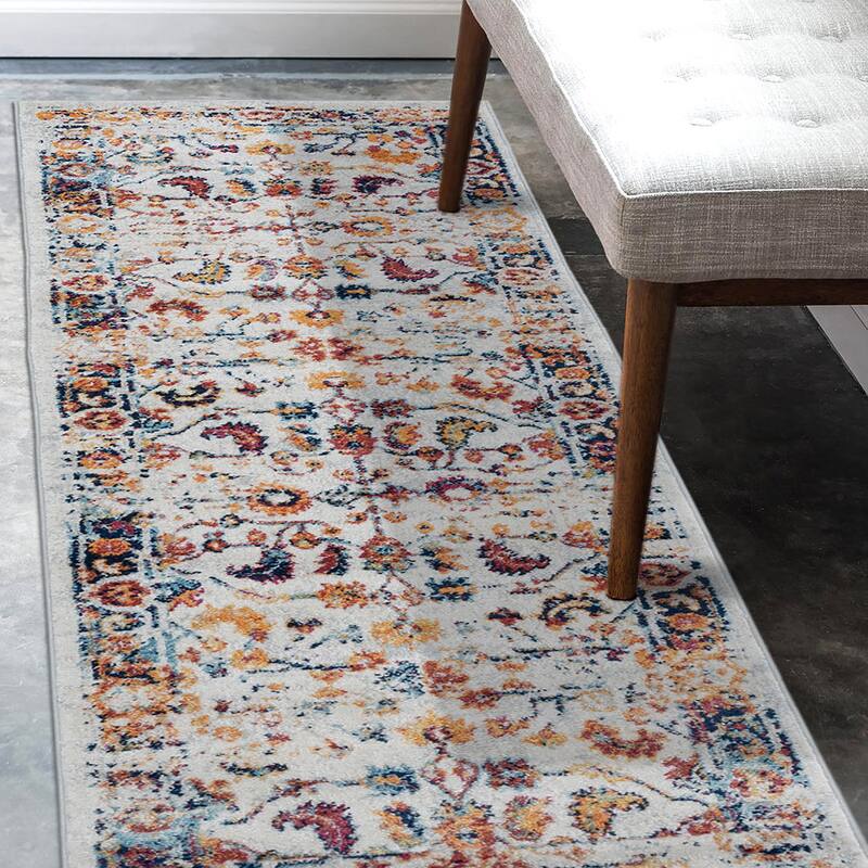 Aurelia Hiro Bordered Area Rug - 2' x 6' Runner - Orange