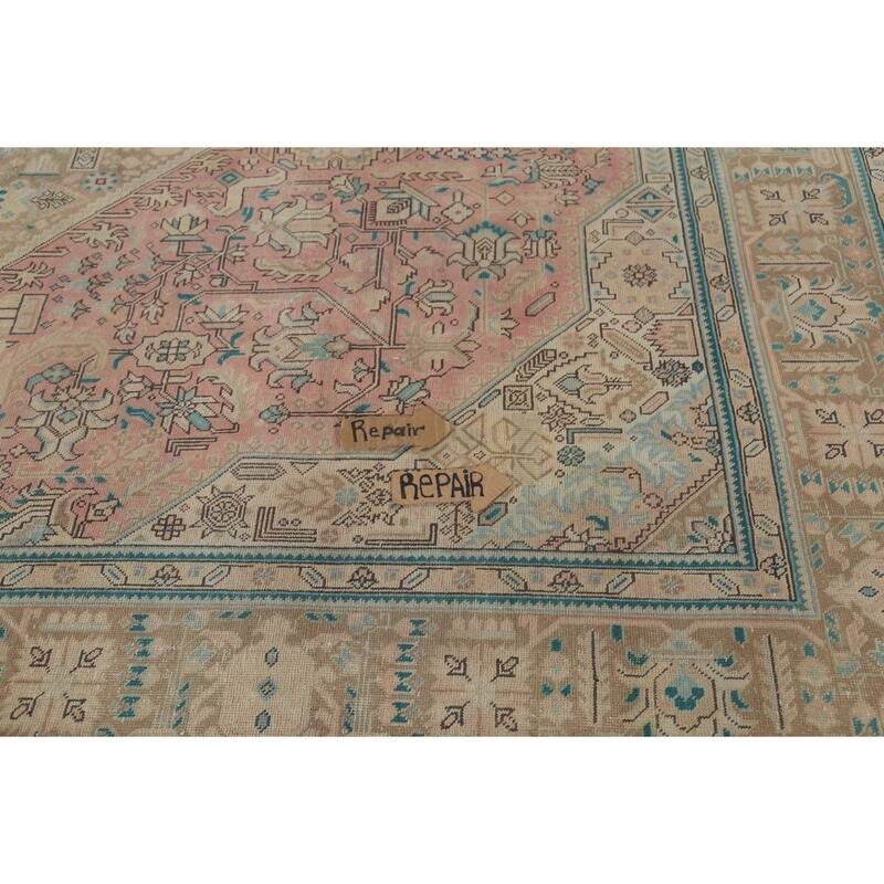 Pink Geometric Tabriz Persian Vintage Area Rug Handmade Wool Carpet - 8'0"x 11'5"