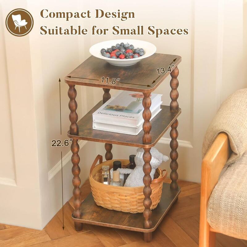 Small End Table with Storage Shelf Vintage Nightstand Bedside Table