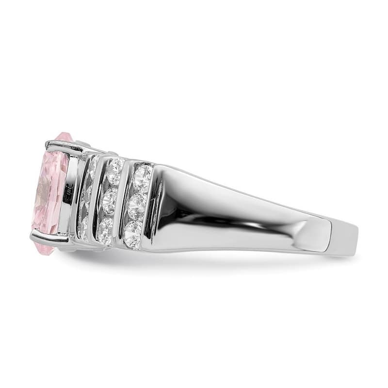 Curata 925 Sterling Silver Rhodium Plated Oval Pink and White CZ Cubic Zirconia Ring