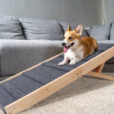 Adjustable 32.6"Lx11.8"W Wooden Portable Pet Ramp with Non-Slip Mat