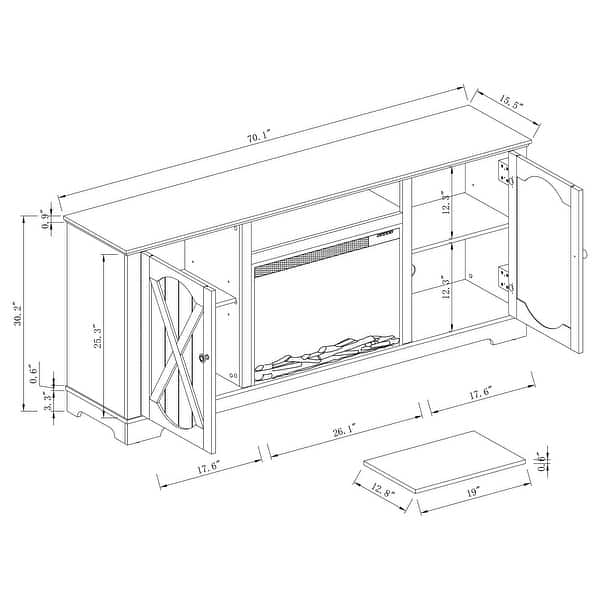 70" Farmhouse TV Stand with Fireplace, Fits up to 75" TV - 70"W x 30"H x 14.5"D