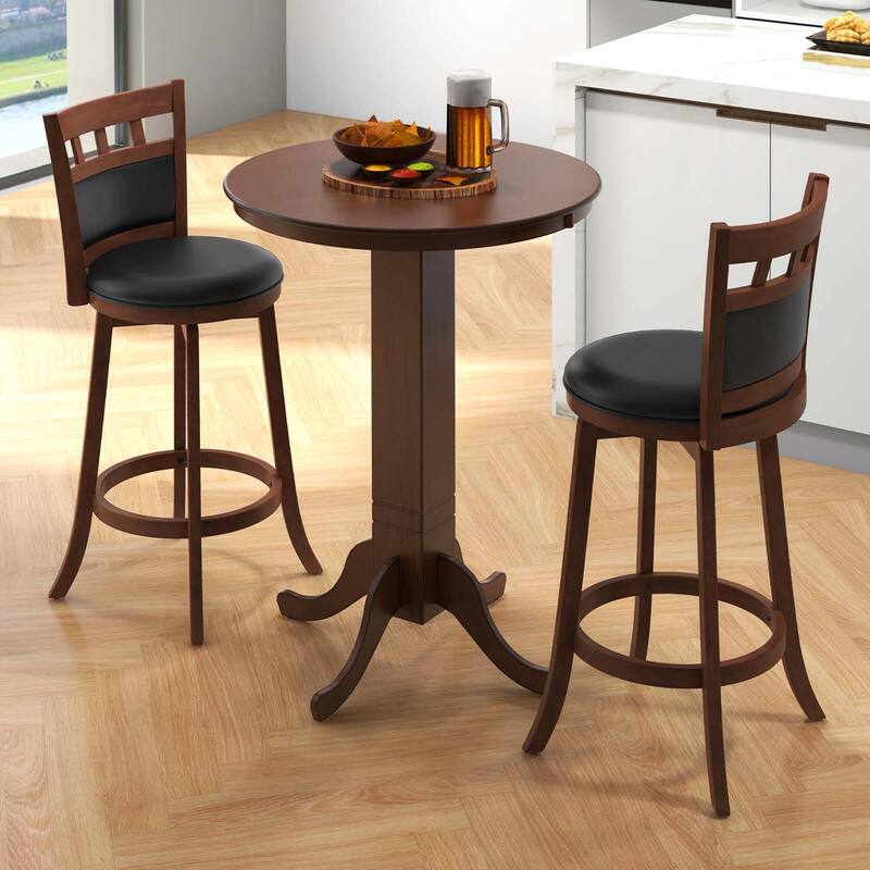 3-PCS Bar Table & Chairs Set Dining Table Set w/ Swiveling Stools