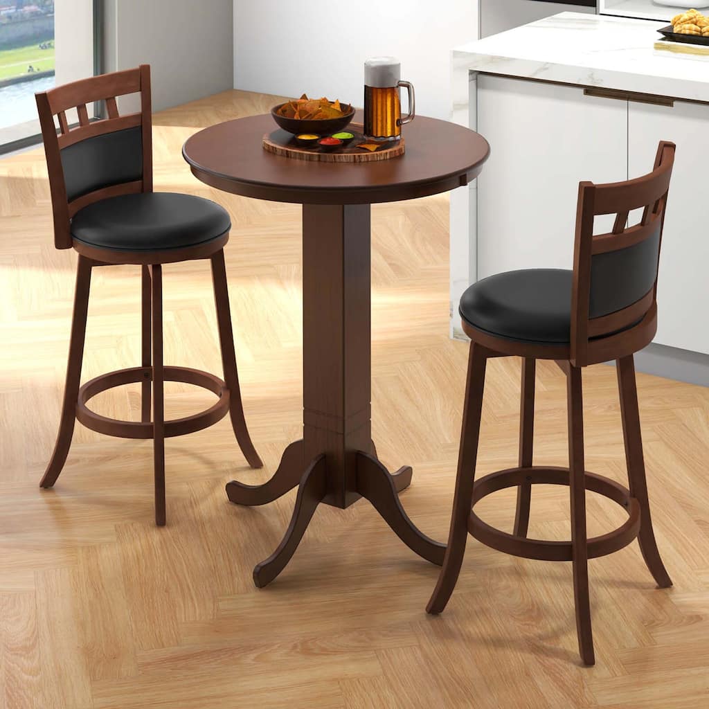 3-PCS Bar Table & Chairs Set Dining Table Set w/ Swiveling Stools