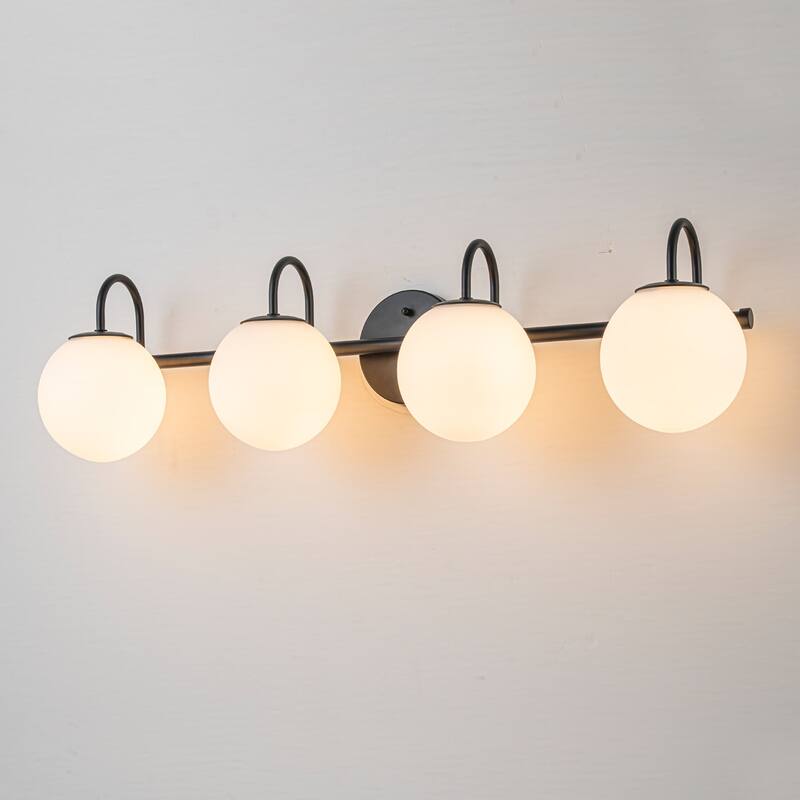 3/4-Light Dimmable Modern Bathroom Light Fixture with Frosted Glass - 31" - Black