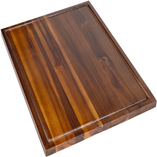 Eldridge Extra Large 24 in. W x 18 in. D Handcrafted Acacia Wood Grain Thick Reversible Cutting Board with Juice Grooves - Brown