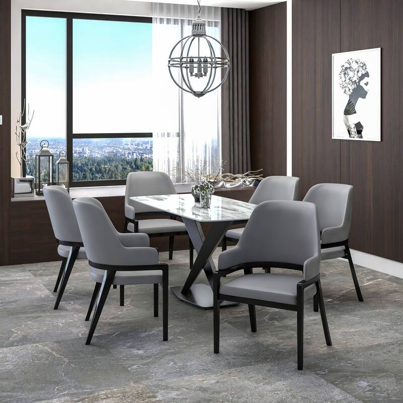 Ethora Leather Dining Chair with Curved Open Back and Rubberwood Legs Set of 2