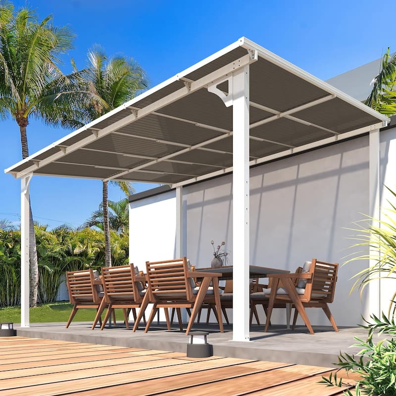 10X12Ft Outdoor Pergola Gazebo, Wall Mounted Lean to Awning Gazebo