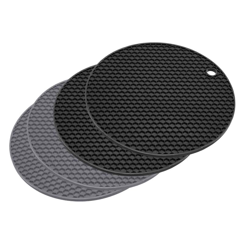 4pcs Silicone Trivet Mat Heat Resistant Pot Holder Hot Pads - Dark Grey+Black