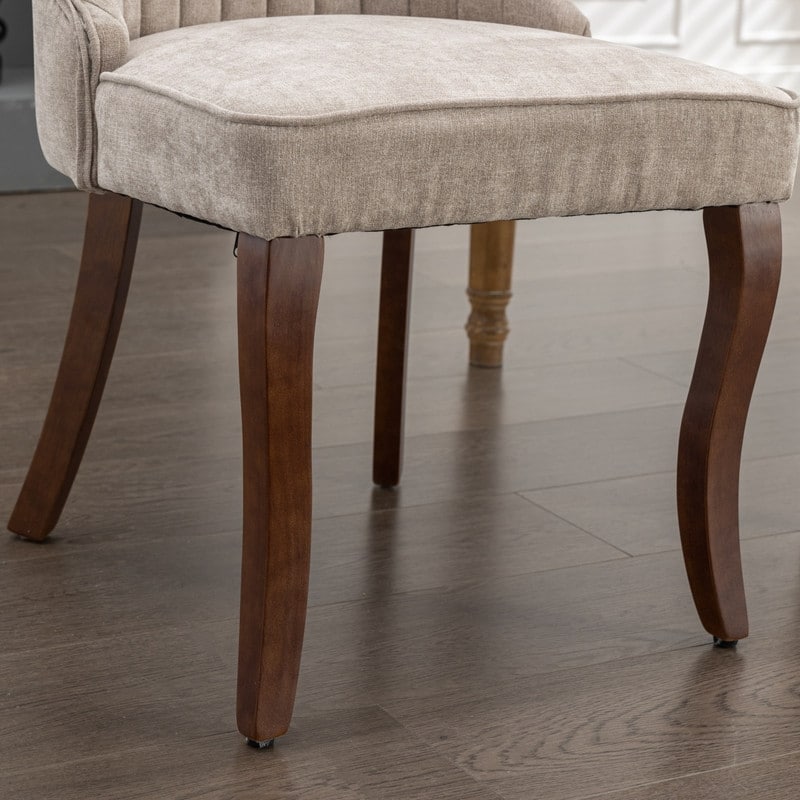 Comfy Linen Upholstered Dining Chairs Set of 2 with Curved Solid Wood Legs for Dining Room