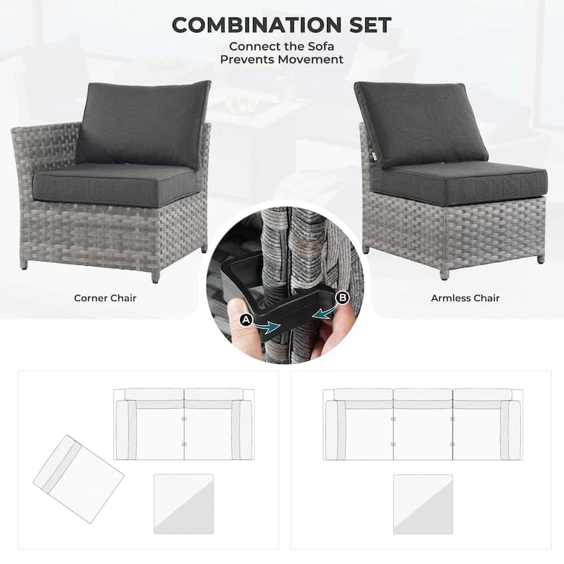 OVIOS 6-Piece Patio Grey Wicker Conversation Set