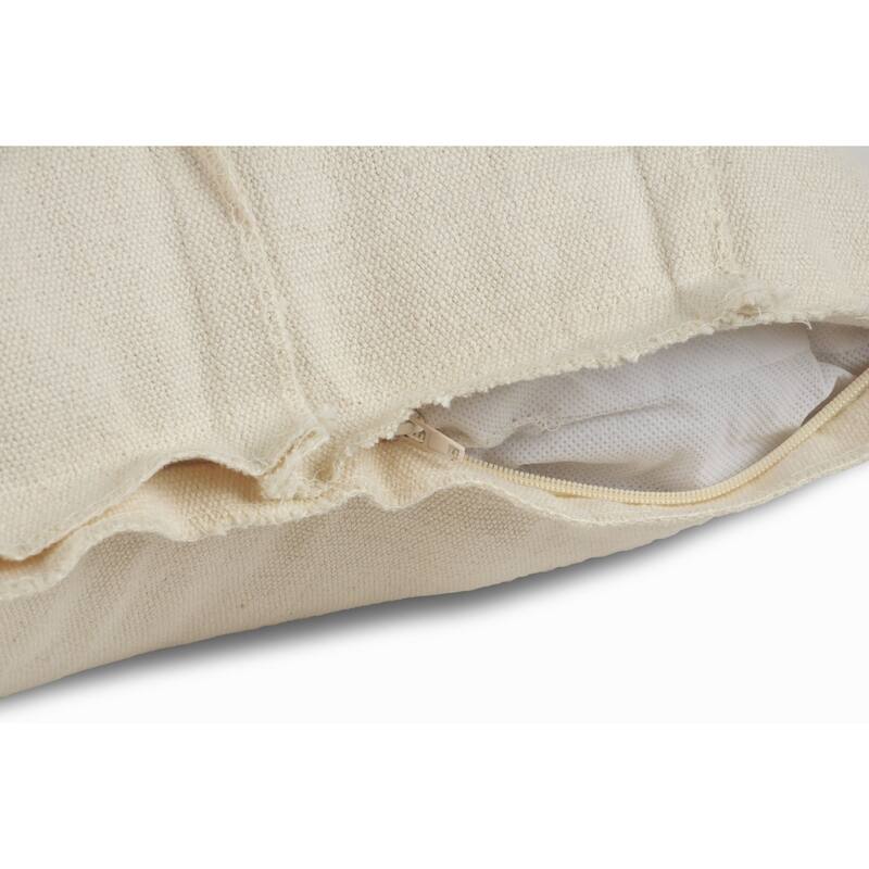 20" Beige Solid Embroidered Ribbon Square Throw Pillow