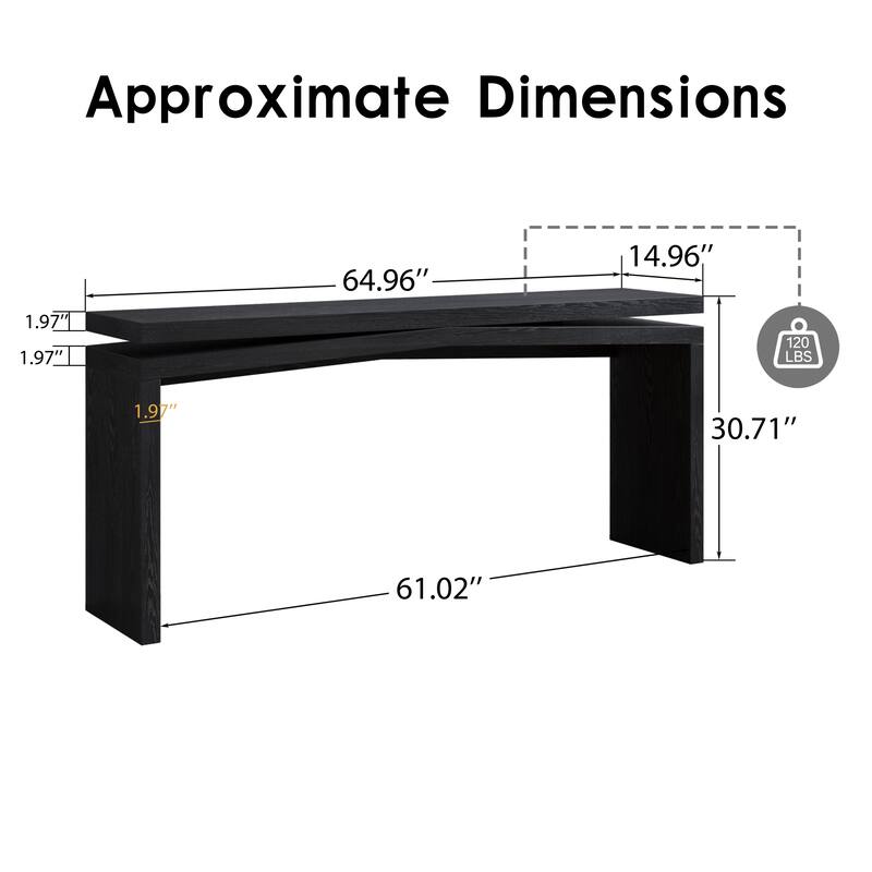 Roomfitters 65" Farmhouse Console Table, Long Solid Wood Veneer Entryway Sofa Table