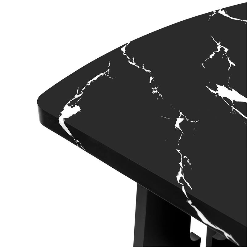 63" Modern Faux Marble Dining Table - Black/White Marble Top with Sturdy Geometric Legs, Stylish Kitchen & Dining Room Table