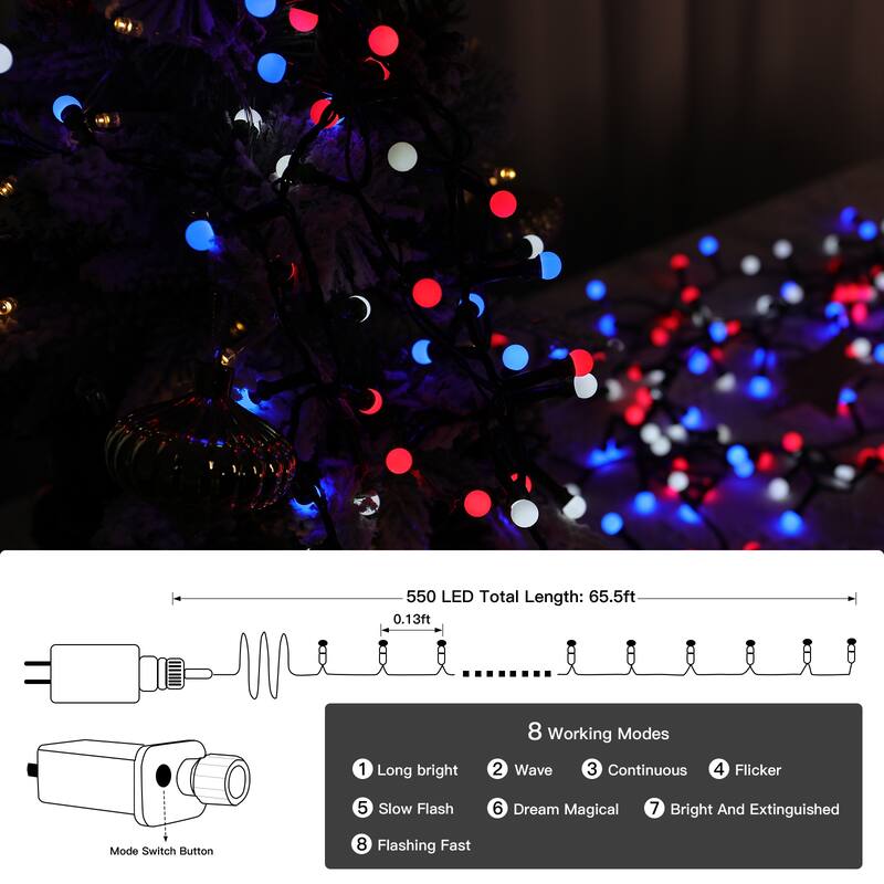 32.8/65.6FT Outdoor LED Pulg In 300/550-Bulb Mini String Lights