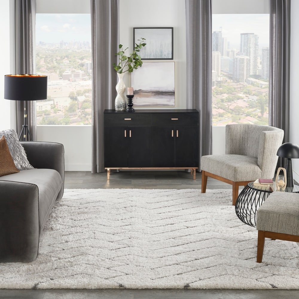 Nourison Luxurious Shag Ultra Plush Modern Chevron Area Rug